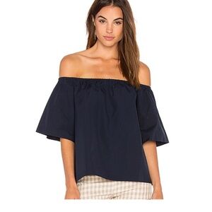 Alice + Olivia Navy Off-the-Shoulder Short Sleeve Top